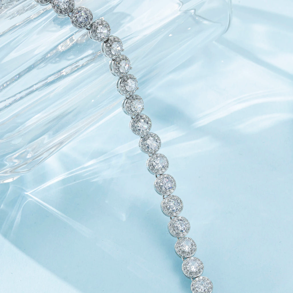 Collier Femme Tennis Argent Plaqué Or Blanc Zircon - Bijou Femme Homme Luxe
