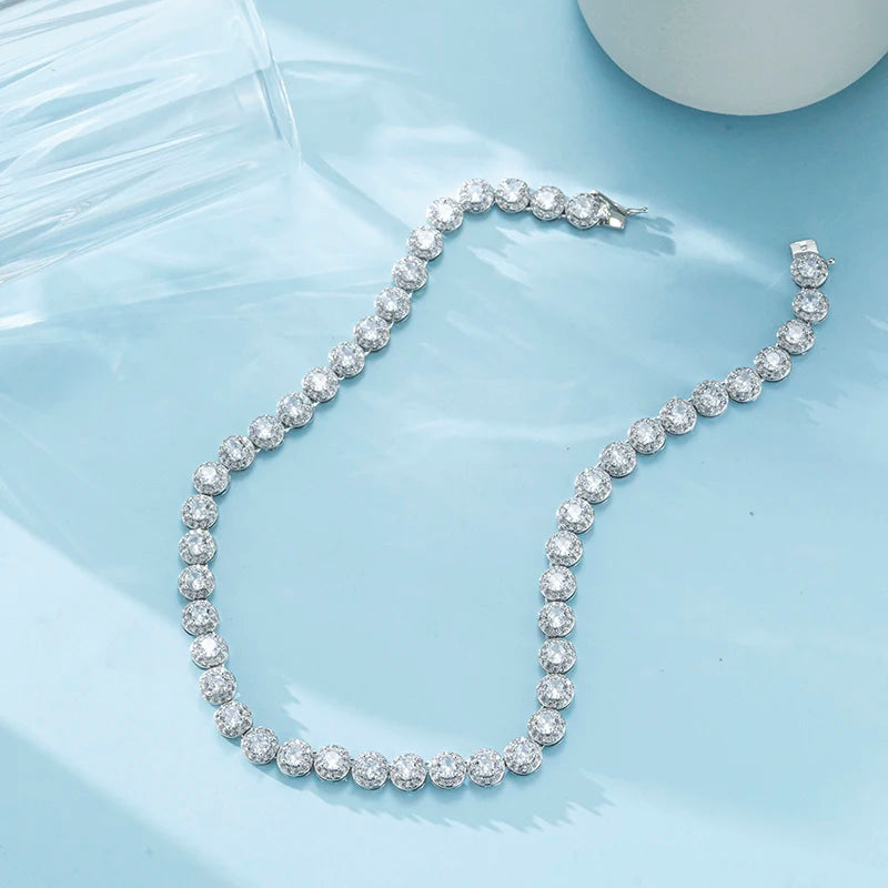 Collier Femme Tennis Argent Plaqué Or Blanc Zircon - Bijou Femme Homme Luxe