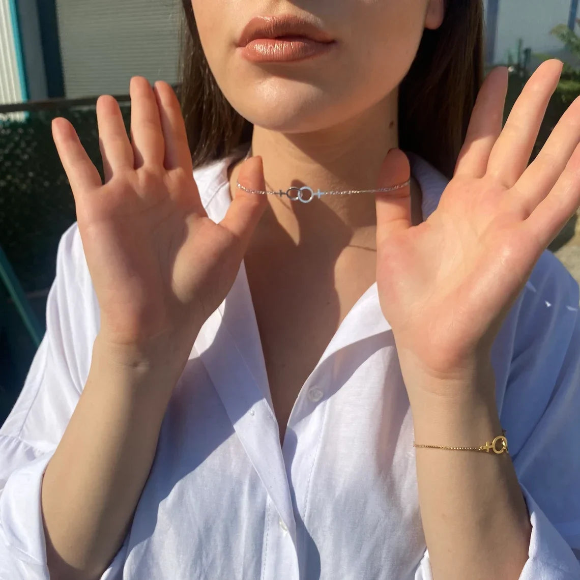 Collier Chaîne Figaro Double Vénus LGBT Pride - Bijou Femme Lesbien