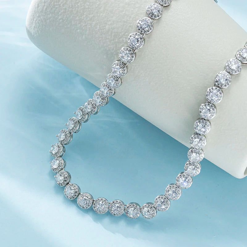 Collier Femme Tennis Argent Plaqué Or Blanc Zircon - Bijou Femme Homme Luxe