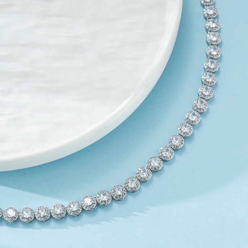 Collier Femme Tennis Argent Plaqué Or Blanc Zircon - Bijou Femme Homme Luxe