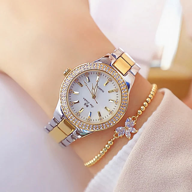 Montre Femme 2025 Élégante - Cristaux Diamants Acier Inoxydable Or Argent