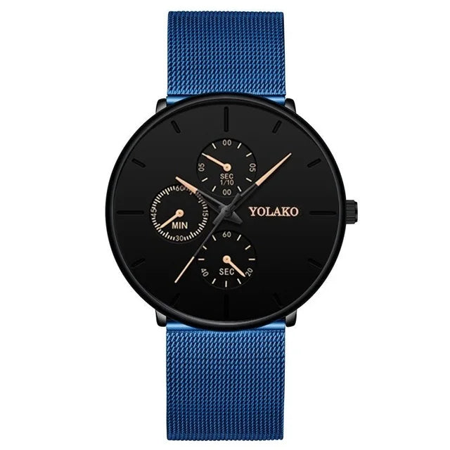 MEGIR - Montre Homme Business Ultra Thin - Bracelet Maille Acier Inoxydable