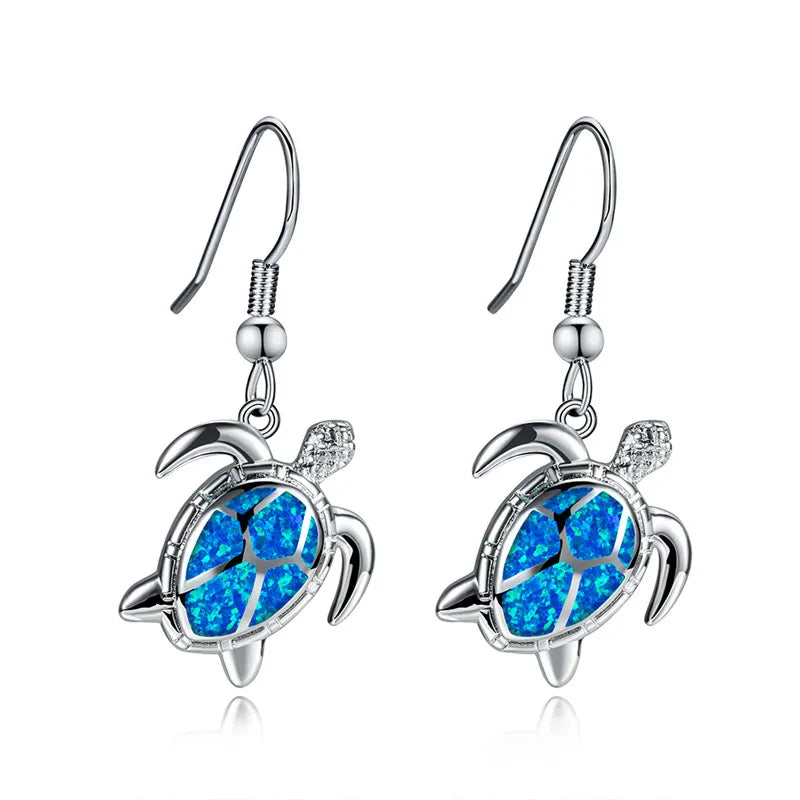 Boucles d'Oreilles Femmes Cœur Opale Bleue - Bijou Femme Tendance