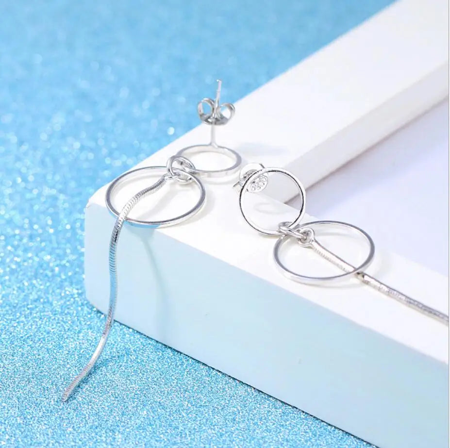 Boucles d'Oreilles Argent 925 Cercle Pendantes Longues Femme