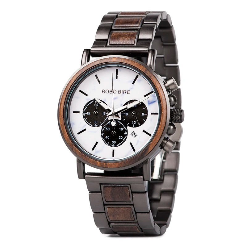 BOBO BIRD - Montre Homme Chronographe - Bois & Acier Inoxydable - Mouvement Miyota