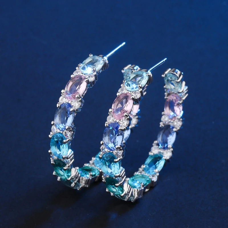 Boucles d'Oreilles Femmes Bohème Zircons Multicolores - Bijou Femme Doré