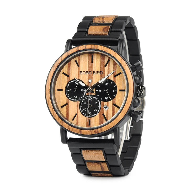 BOBO BIRD - Montre Homme Chronographe - Bois & Acier Inoxydable - Mouvement Miyota