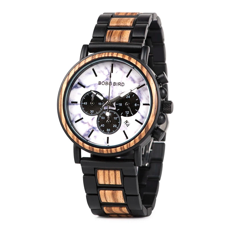BOBO BIRD - Montre Homme Chronographe - Bois & Acier Inoxydable - Mouvement Miyota