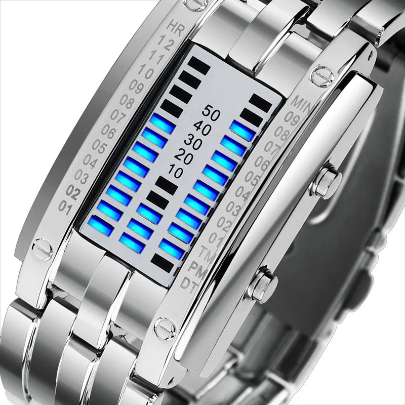 Montre Homme Bracelet LED Digitale Acier Inoxydable Homme - Sport Étanche 50m