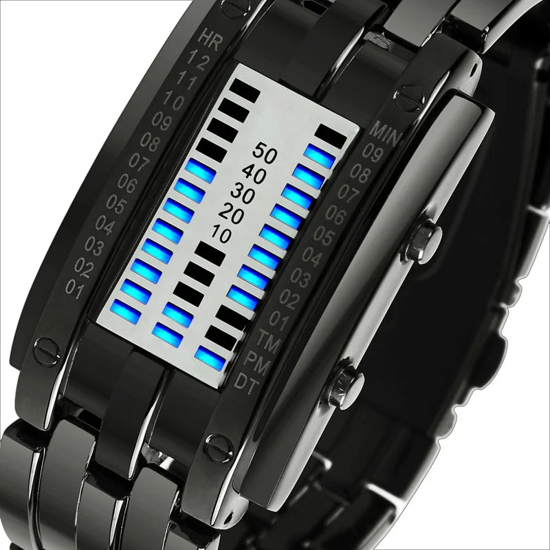Montre Homme Bracelet LED Digitale Acier Inoxydable Homme - Sport Étanche 50m