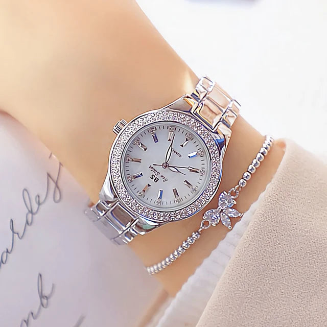 Montre Femme 2025 Élégante - Cristaux Diamants Acier Inoxydable Or Argent