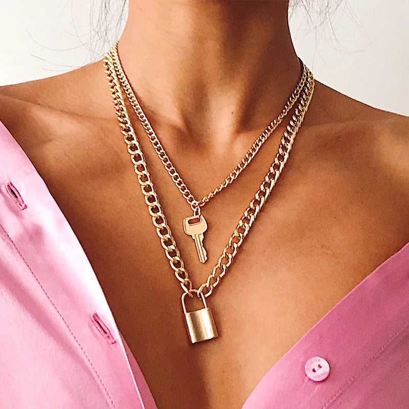 Collier Femme Ras du Cou Punk Rock Chaîne Épaisse Doré - Bijou Femme Tendance