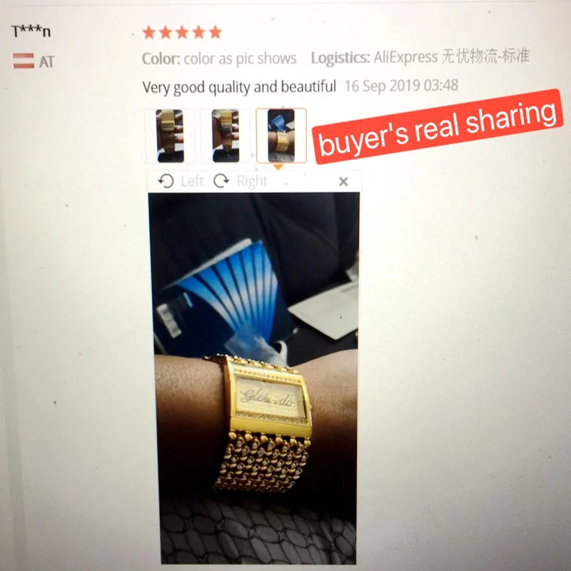 MOONBIFFY - Montre Femme G&D Quartz Manchette Or - Bracelet Large 40mm - Cadran Carré - Étanche 3 ATM