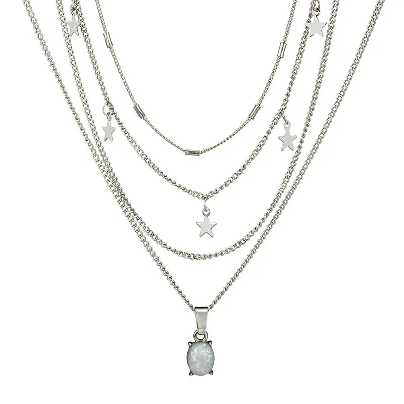 Collier Multi-Rangs Pendentif Pentagramme Cristal Bohème - Bijou Femme