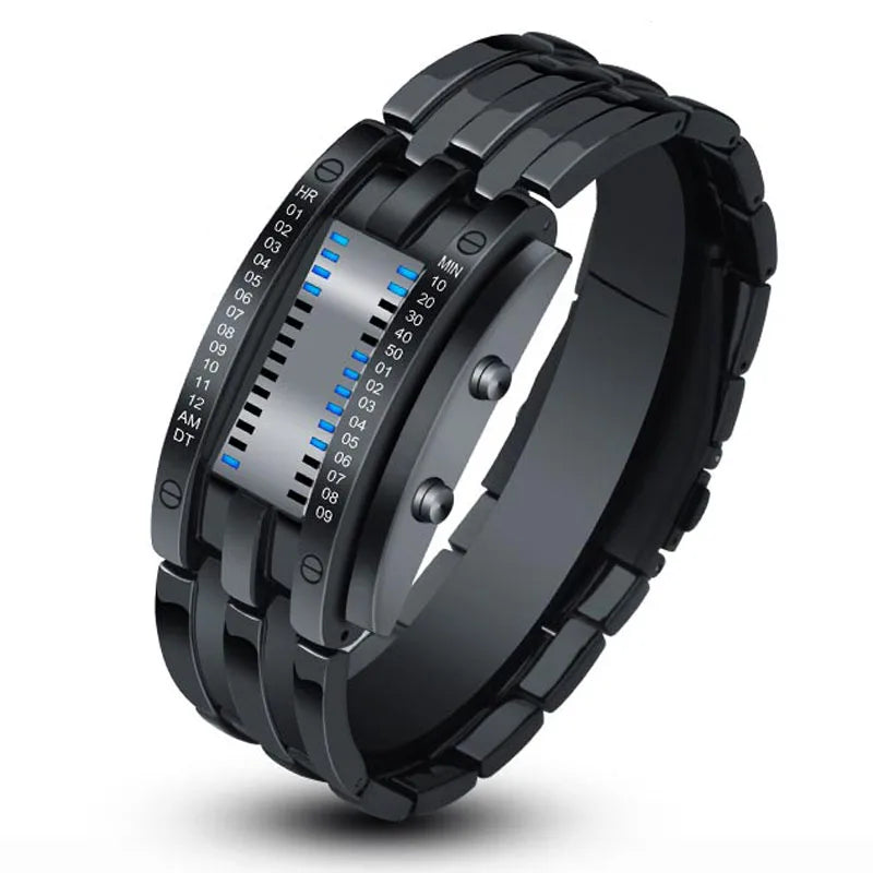 Montre Homme Bracelet LED Digitale Acier Inoxydable Homme - Sport Étanche 50m
