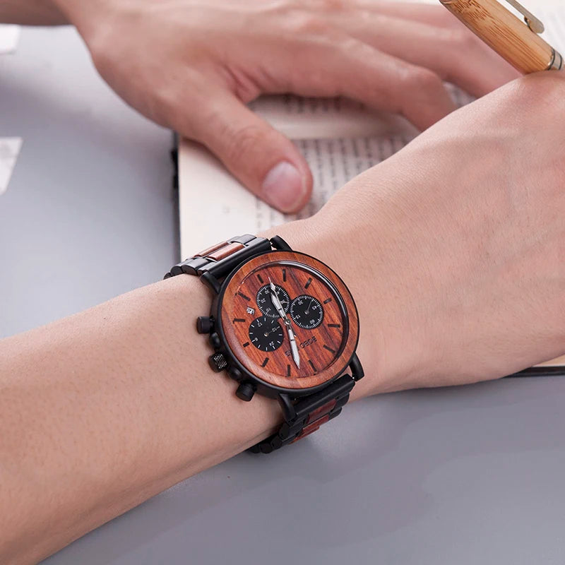 BOBO BIRD - Montre Homme Chronographe - Bois & Acier Inoxydable - Mouvement Miyota