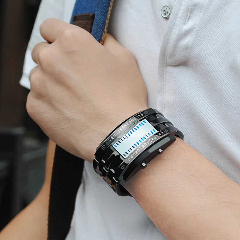 Montre Homme Bracelet LED Digitale Acier Inoxydable Homme - Sport Étanche 50m