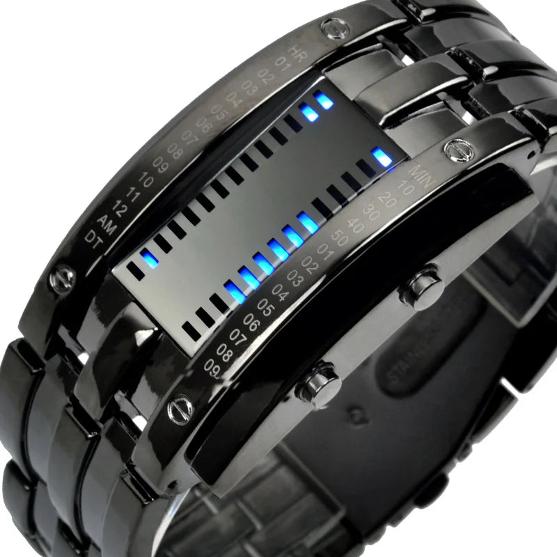 Montre Homme Bracelet LED Digitale Acier Inoxydable Homme - Sport Étanche 50m