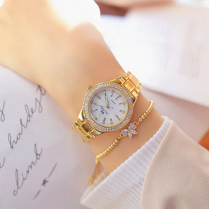 Montre Femme 2025 Élégante - Cristaux Diamants Acier Inoxydable Or Argent