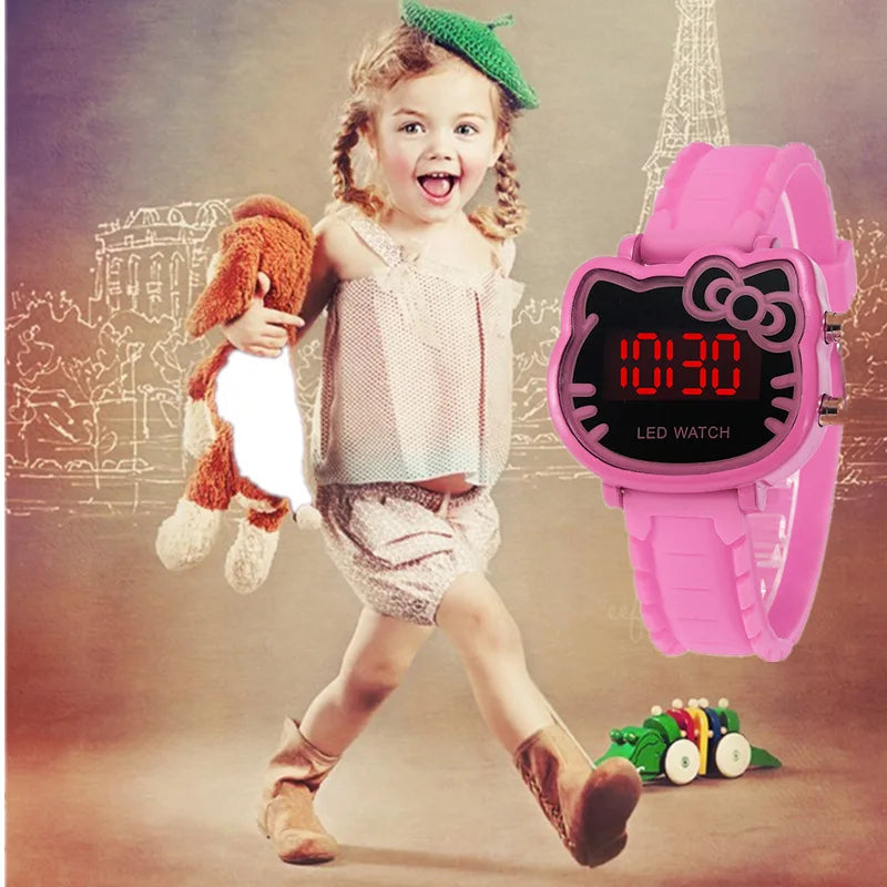 MOONBIFFY - Montre Enfant Fille KT Cat LED - Chat Mignon - Affichage Lumineux - Digitale Électronique - Cadeau