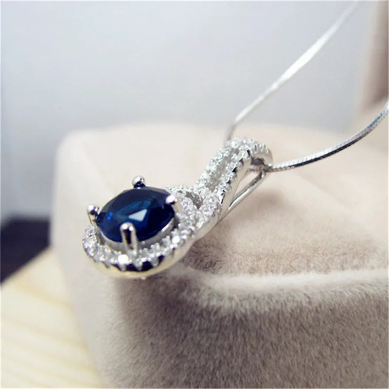 Pendentif Femme Rond Pierre Bleue Zircon - Bijou Femme Mariage Élégant