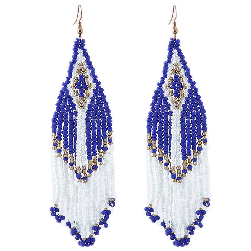 Boucles d'Oreilles Femmes Pendantes Longues Bohème Perles - Bijou Femme Ethnique