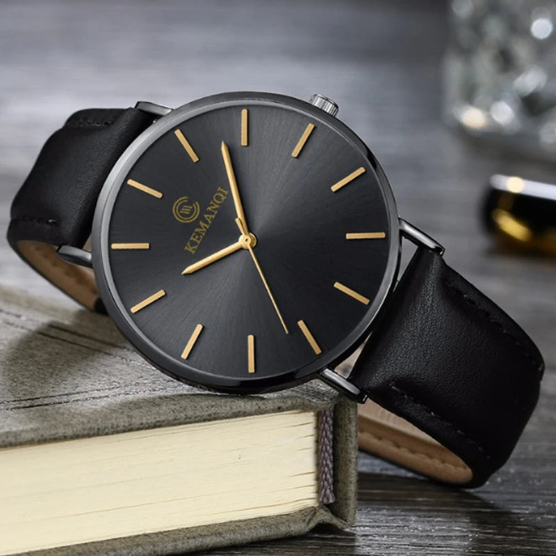 WAKNOER - Montre Homme Ultra-Mince Minimaliste Business Cuir Élégante
