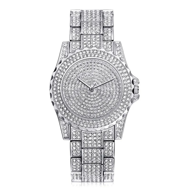 MOONBIFFY - Montre Femme Luxe Cristaux - Entièrement Sertie - Acier Inoxydable Or