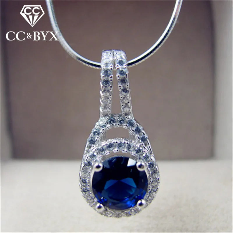 Pendentif Femme Rond Pierre Bleue Zircon - Bijou Femme Mariage Élégant