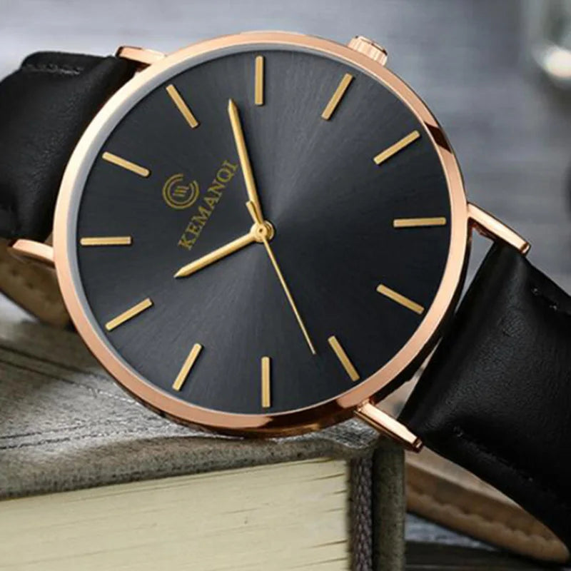 WAKNOER - Montre Homme Ultra-Mince Minimaliste Business Cuir Élégante