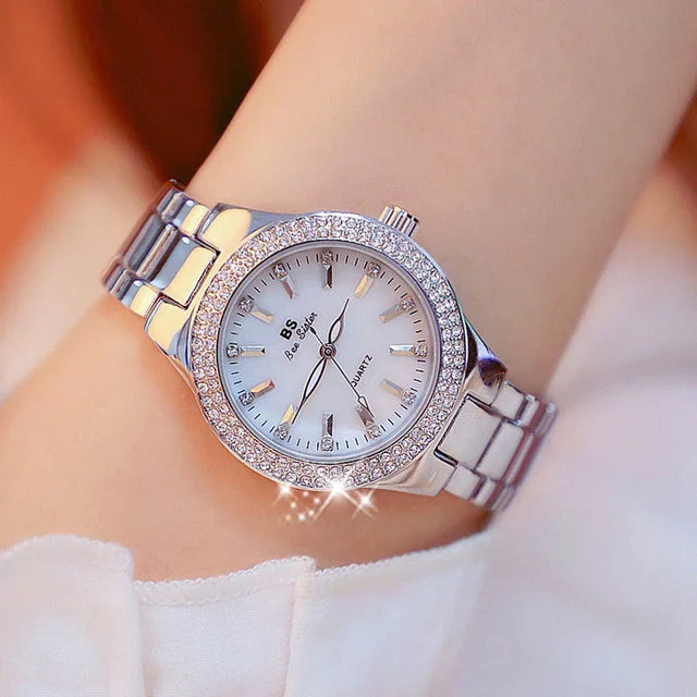 Montre Femme 2025 Élégante - Cristaux Diamants Acier Inoxydable Or Argent