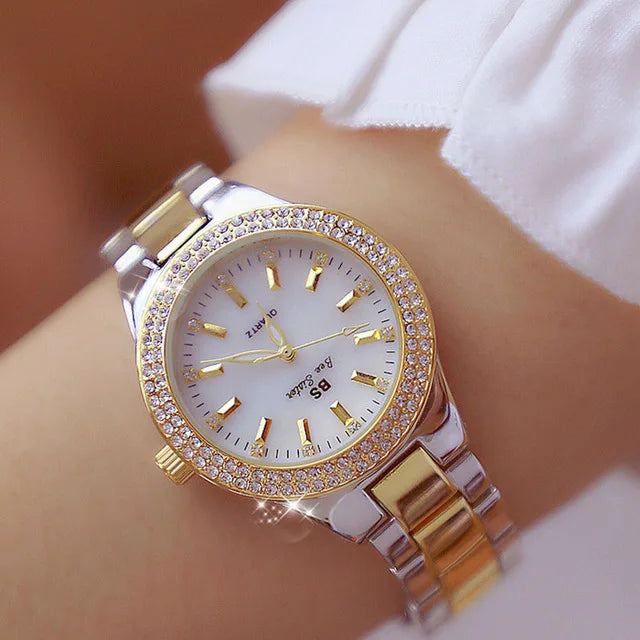 Montre Femme 2025 Élégante - Cristaux Diamants Acier Inoxydable Or Argent