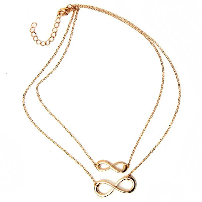 Collier Femme Multi-Rangs Double Infini - Bijou Tendance Géométrique