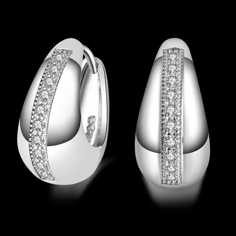 Boucles d'Oreilles Femme Créoles Argent 925 Zircon - Bijou Femme Élégant