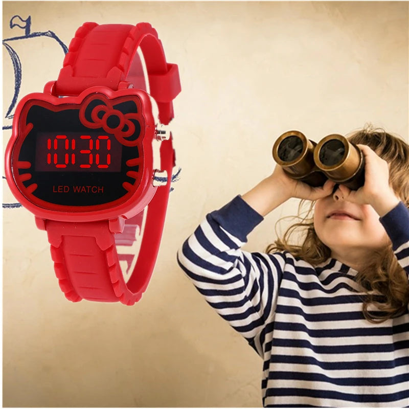 MOONBIFFY - Montre Enfant Fille KT Cat LED - Chat Mignon - Affichage Lumineux - Digitale Électronique - Cadeau