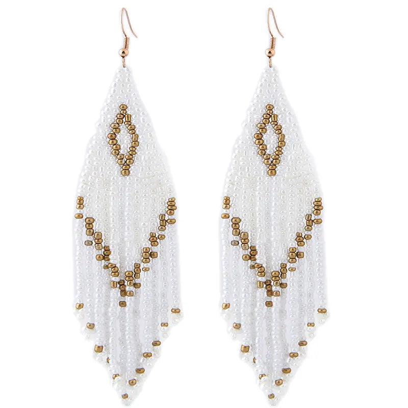 Boucles d'Oreilles Femmes Pendantes Longues Bohème Perles - Bijou Femme Ethnique