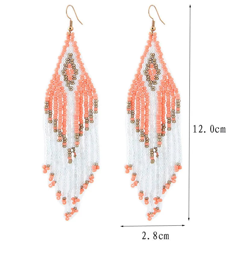 Boucles d'Oreilles Femmes Pendantes Longues Bohème Perles - Bijou Femme Ethnique