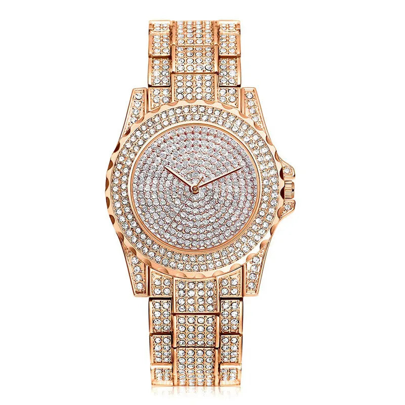 MOONBIFFY - Montre Femme Luxe Cristaux - Entièrement Sertie - Acier Inoxydable Or