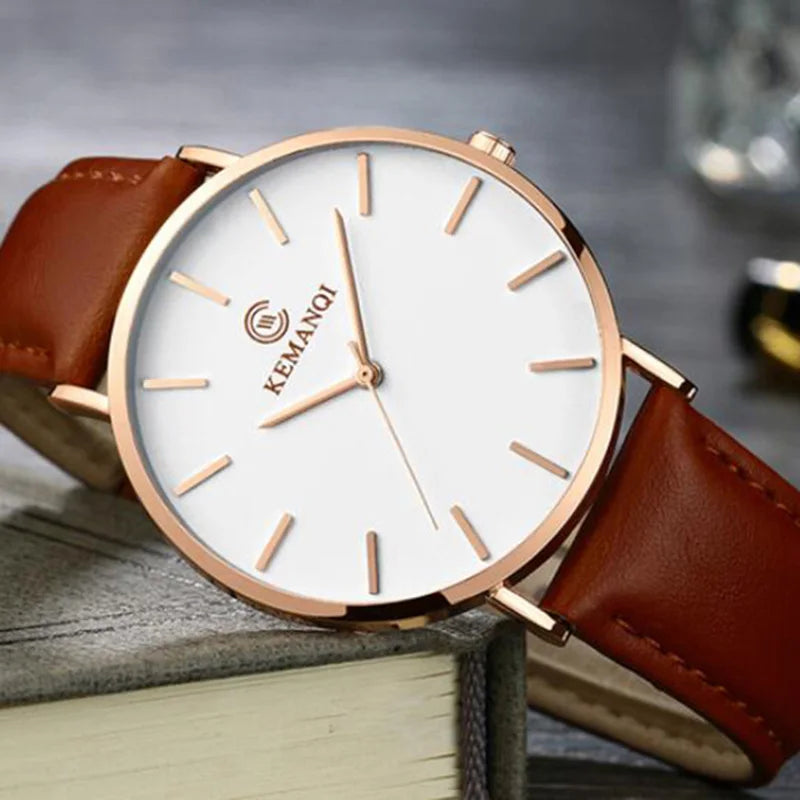 WAKNOER - Montre Homme Ultra-Mince Minimaliste Business Cuir Élégante