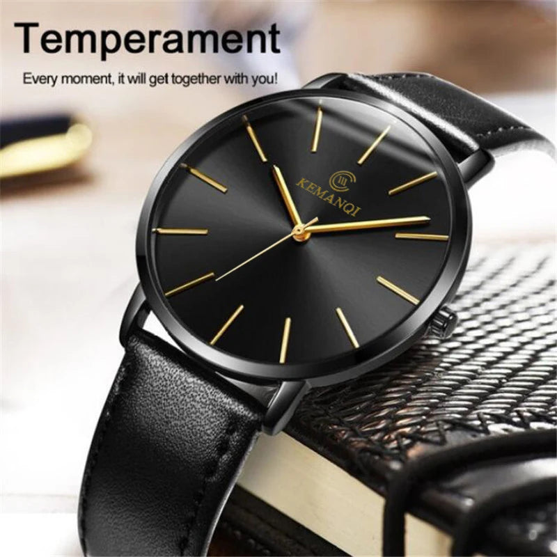 WAKNOER - Montre Homme Ultra-Mince Minimaliste Business Cuir Élégante