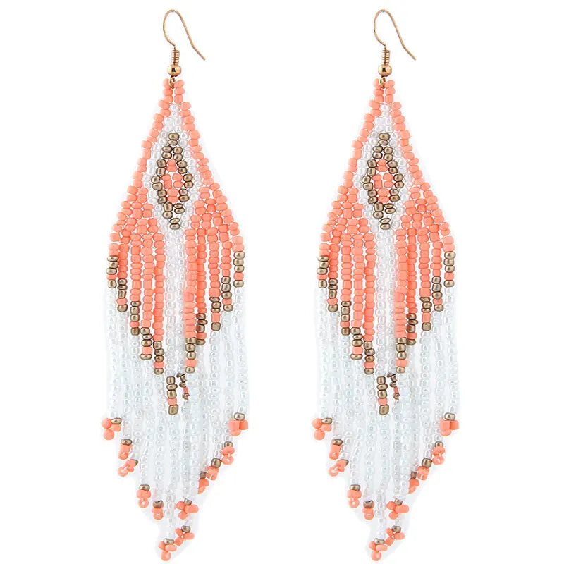 Boucles d'Oreilles Femmes Pendantes Longues Bohème Perles - Bijou Femme Ethnique