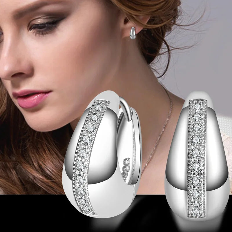 Boucles d'Oreilles Femme Créoles Argent 925 Zircon - Bijou Femme Élégant