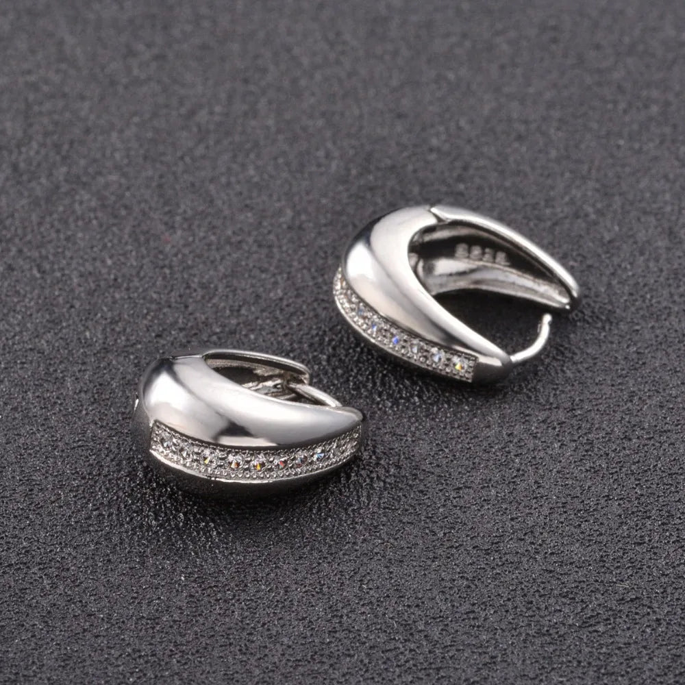 Boucles d'Oreilles Femme Créoles Argent 925 Zircon - Bijou Femme Élégant