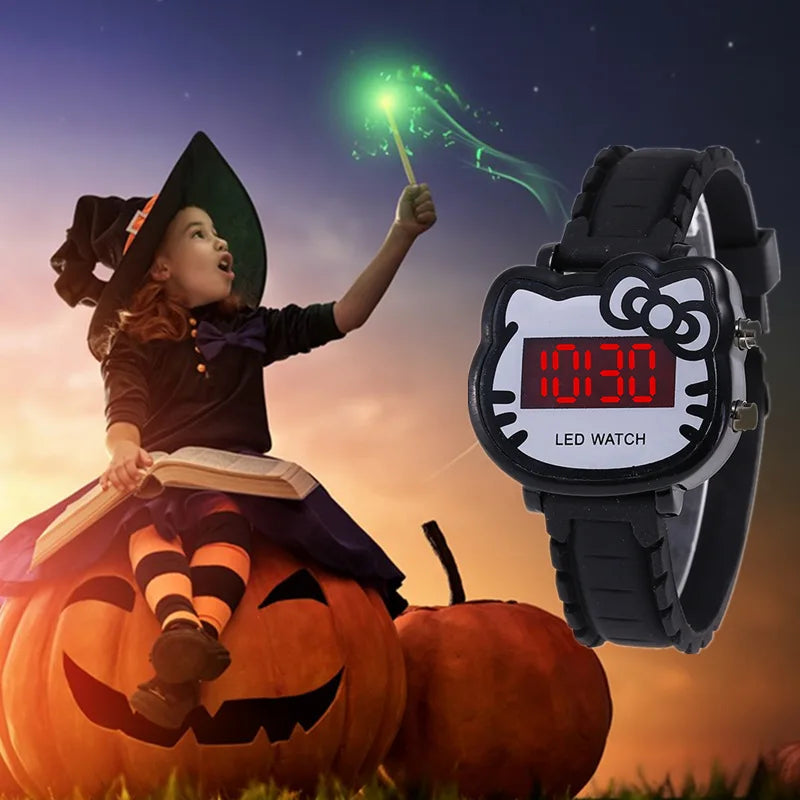 MOONBIFFY - Montre Enfant Fille KT Cat LED - Chat Mignon - Affichage Lumineux - Digitale Électronique - Cadeau