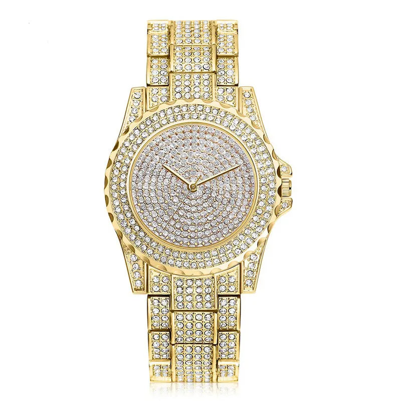 MOONBIFFY - Montre Femme Luxe Cristaux - Entièrement Sertie - Acier Inoxydable Or