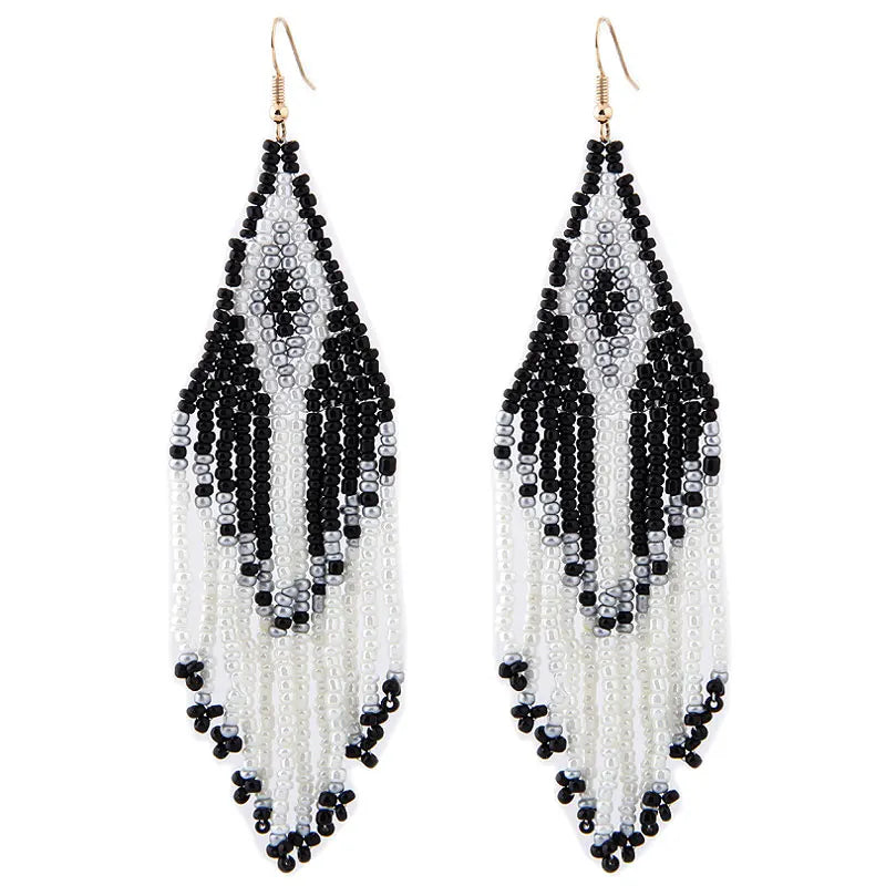 Boucles d'Oreilles Femmes Pendantes Longues Bohème Perles - Bijou Femme Ethnique