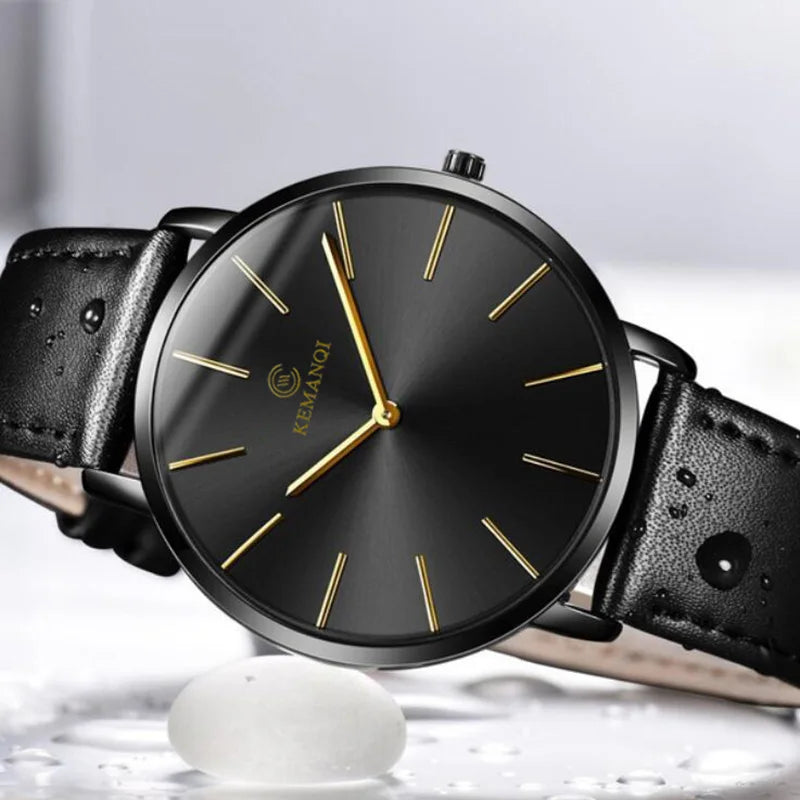 WAKNOER - Montre Homme Ultra-Mince Minimaliste Business Cuir Élégante