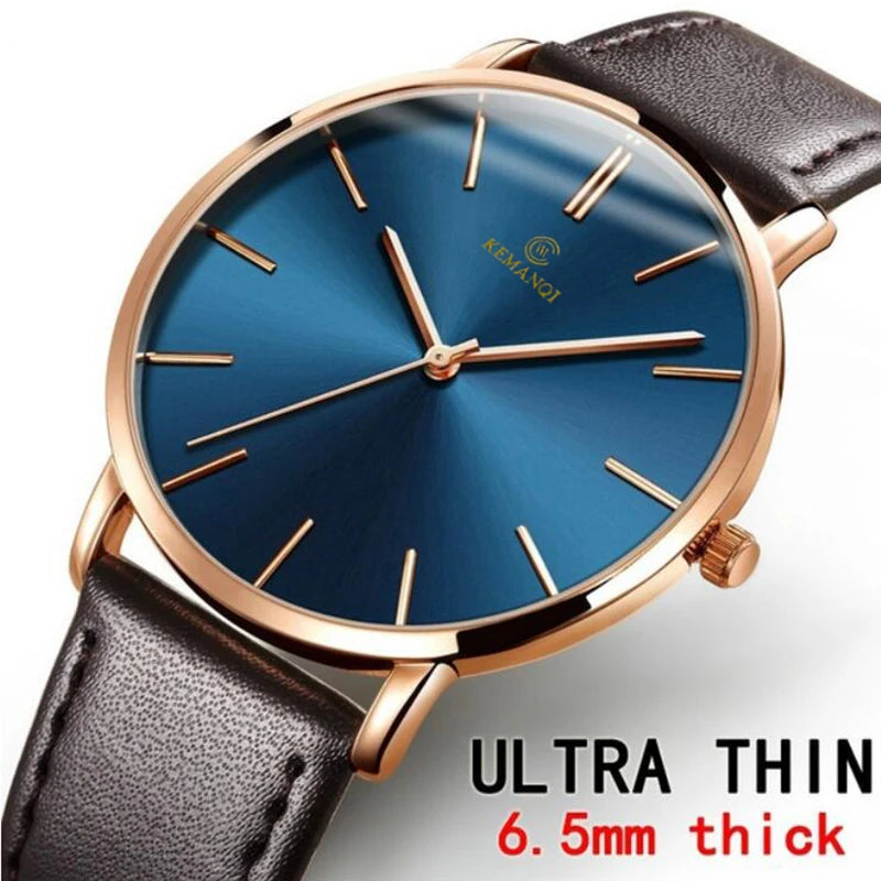 WAKNOER - Montre Homme Ultra-Mince Minimaliste Business Cuir Élégante