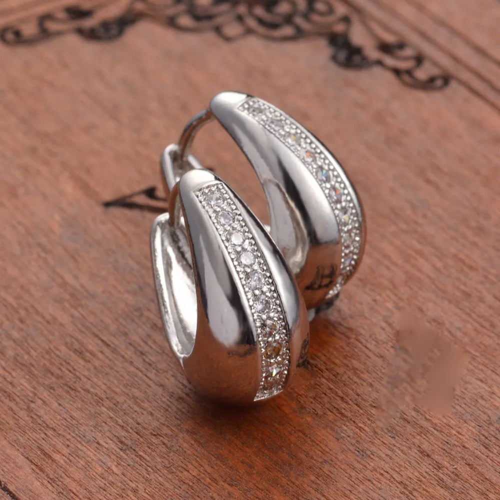 Boucles d'Oreilles Femme Créoles Argent 925 Zircon - Bijou Femme Élégant